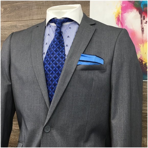 Combatant Mens Suit 2 Piece Set Size 42L Slim Jacket‎ Blazer Pants Wool 2 Button - Picture 2 of 16